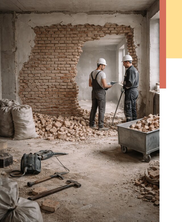 Демонтаж кирпичных стен в Юрге от 4492 руб. — быстро, недорого, под ключ | ОТДЕЛОЧНИК-Юрг