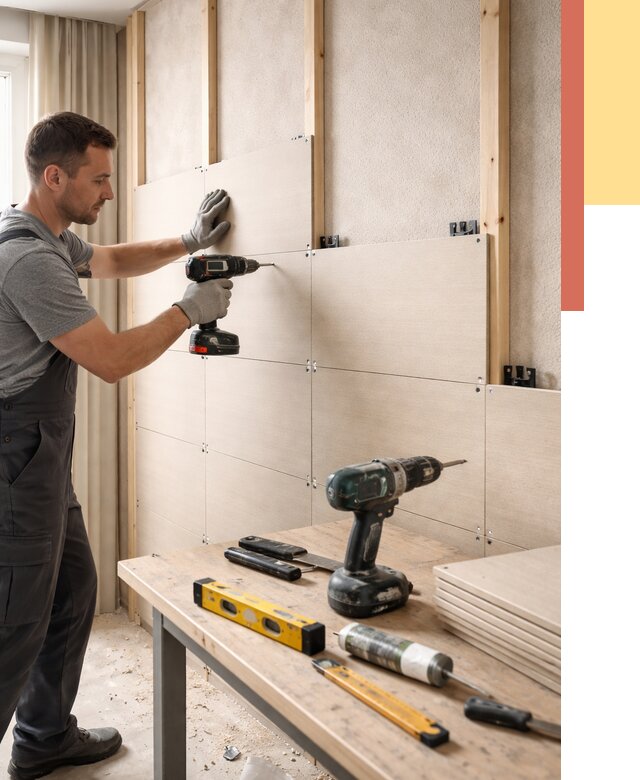 Монтаж МДФ панелей на стены в Юрге от 1337 руб. под ключ | ОТДЕЛОЧНИК-Юрг