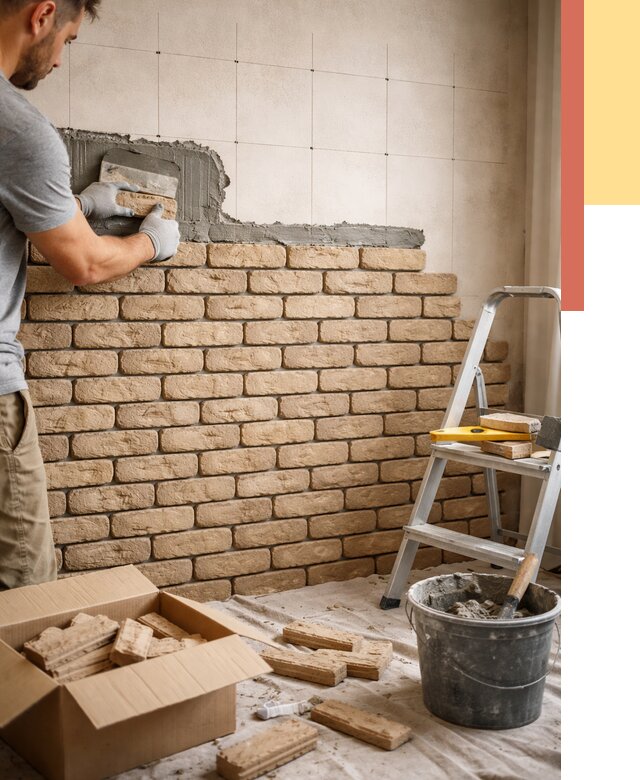 Монтаж декоративного кирпича в Юрге от 3423 руб./м² — быстро и недорого | ОТДЕЛОЧНИК-Юрг