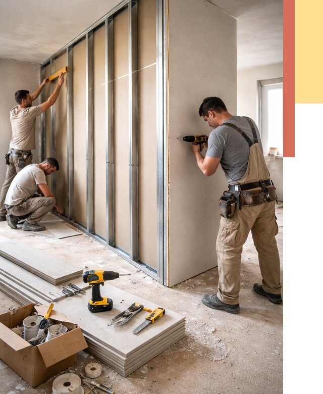 Монтаж однослойной перегородки из гипсокартона в Юрге от 695 руб. | ОТДЕЛОЧНИК-Юрг