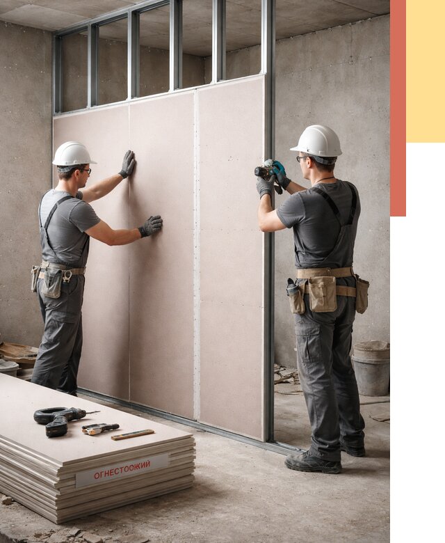 Перегородка из огнестойкого гипсокартона в Юрге от 1979 руб. под ключ | ОТДЕЛОЧНИК-Юрг