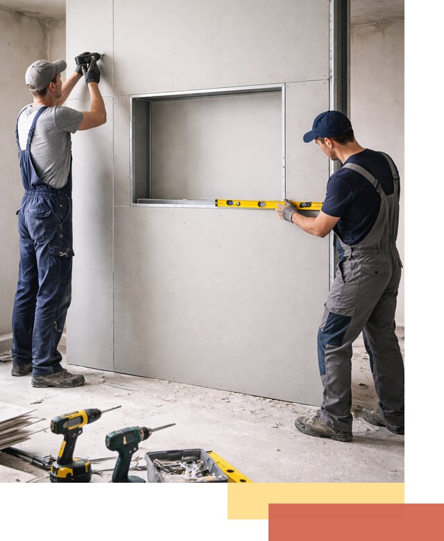 Перегородка из гипсокартона с нишей под декор в Юрге