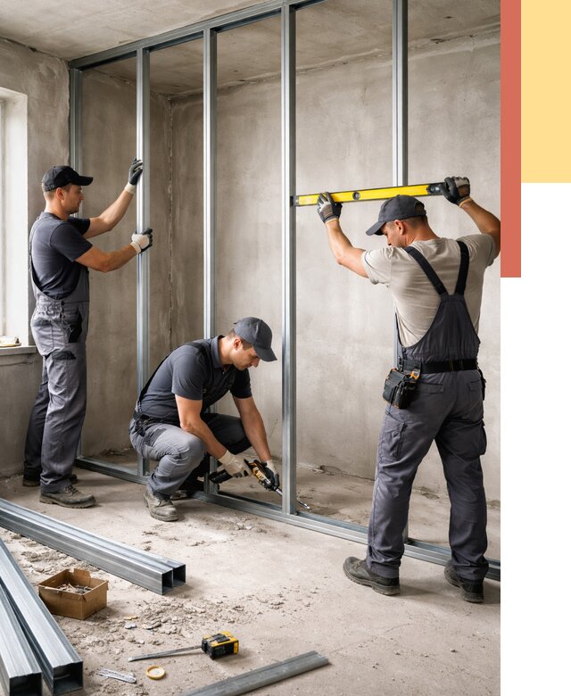 Монтаж каркаса перегородки из профиля в Юрге от 802 руб. | ОТДЕЛОЧНИК-Юрг