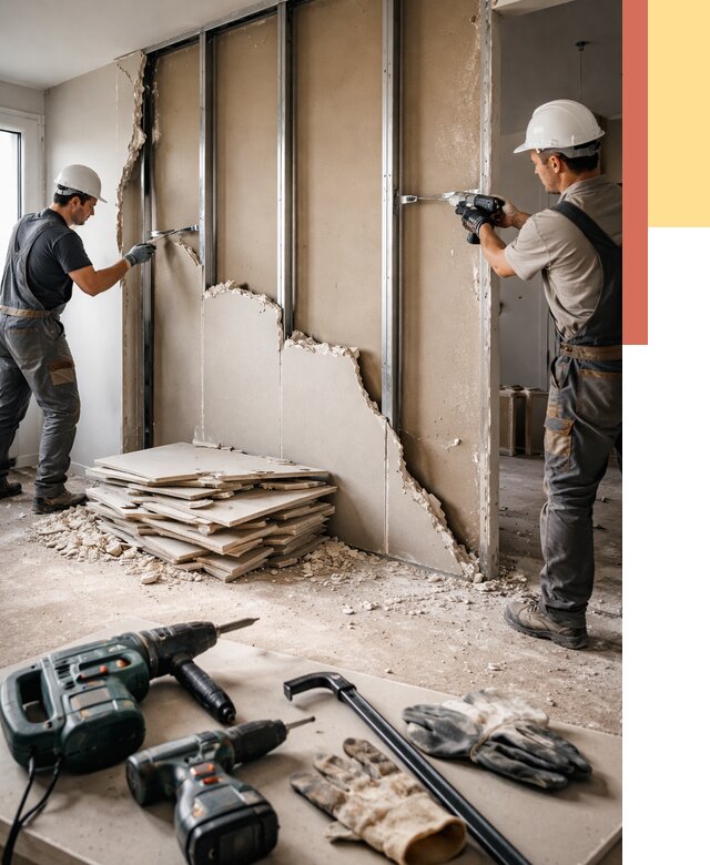 Демонтаж перегородки из гипсокартона в Юрге от 1284 руб. быстро и недорого | ОТДЕЛОЧНИК-Юрг