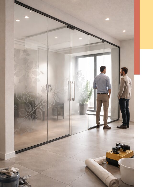 Стеклянные перегородки с рисунком в Юрге от 13370 руб. монтаж и нанесение | ОТДЕЛОЧНИК-Юрг