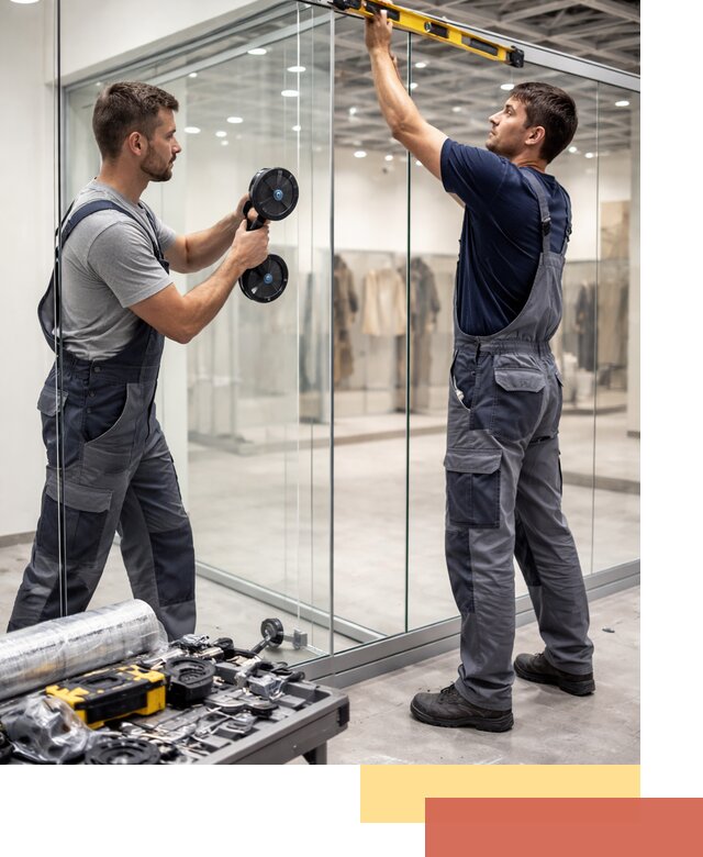 Стеклянные перегородки для магазинов в Юрге — монтаж и установка