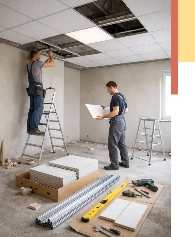 Монтаж потолка армстронг в Юрге от 4813 руб/м2 — быстрая установка под ключ | ОТДЕЛОЧНИК-Юрг