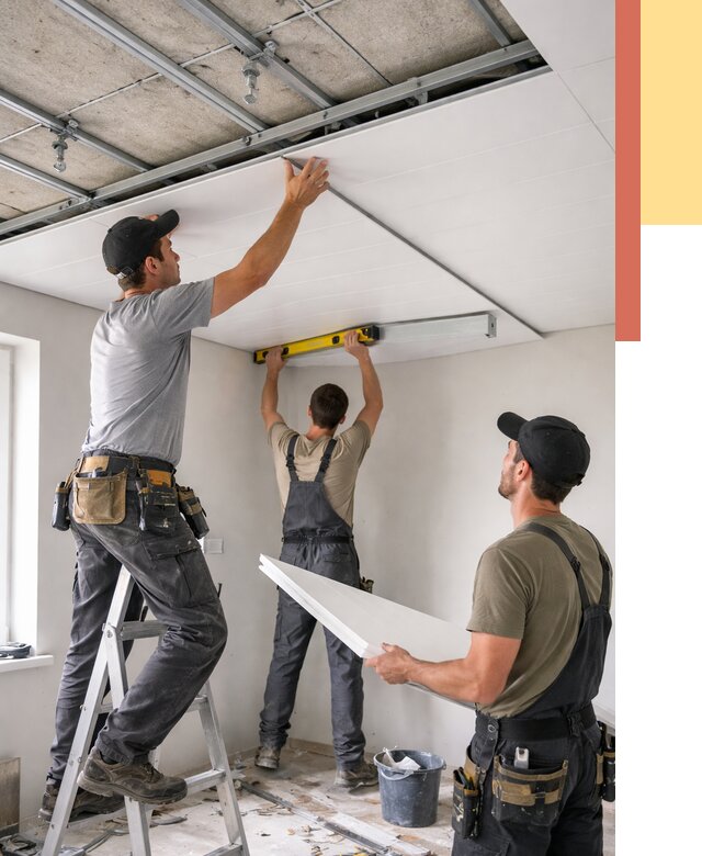 Монтаж потолка из ПВХ панелей в Юрге от 3744 руб./м2 — быстро и недорого | ОТДЕЛОЧНИК-Юрг