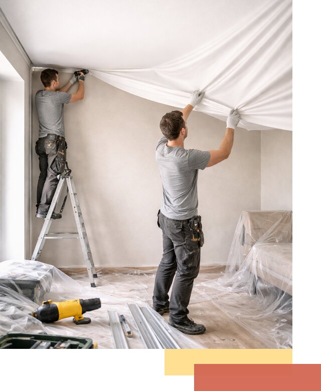 Монтаж тканевого натяжного потолка в Юрге недорого и быстро