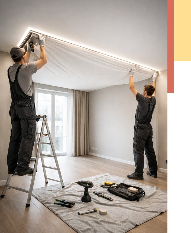 Монтаж парящего натяжного потолка в Юрге от 4813 руб. быстро и недорого | ОТДЕЛОЧНИК-Юрг