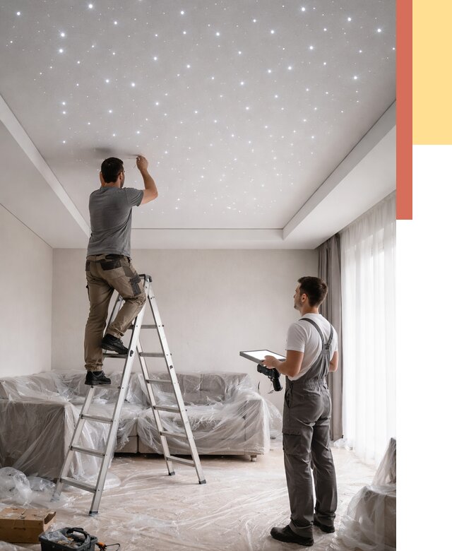 Монтаж натяжного потолка «звездное небо» в Юрге от 6952 руб. | ОТДЕЛОЧНИК-Юрг