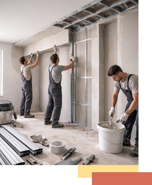 Монтаж потолка из гипсокартона с нишей в Юрге