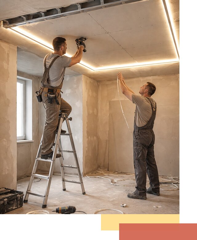 Потолок из гипсокартона с подсветкой в Юрге