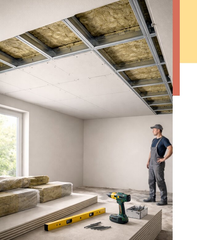 Звукоизоляция потолка ГКЛ в Юрге от 1016 руб. — монтаж под ключ | ОТДЕЛОЧНИК-Юрг